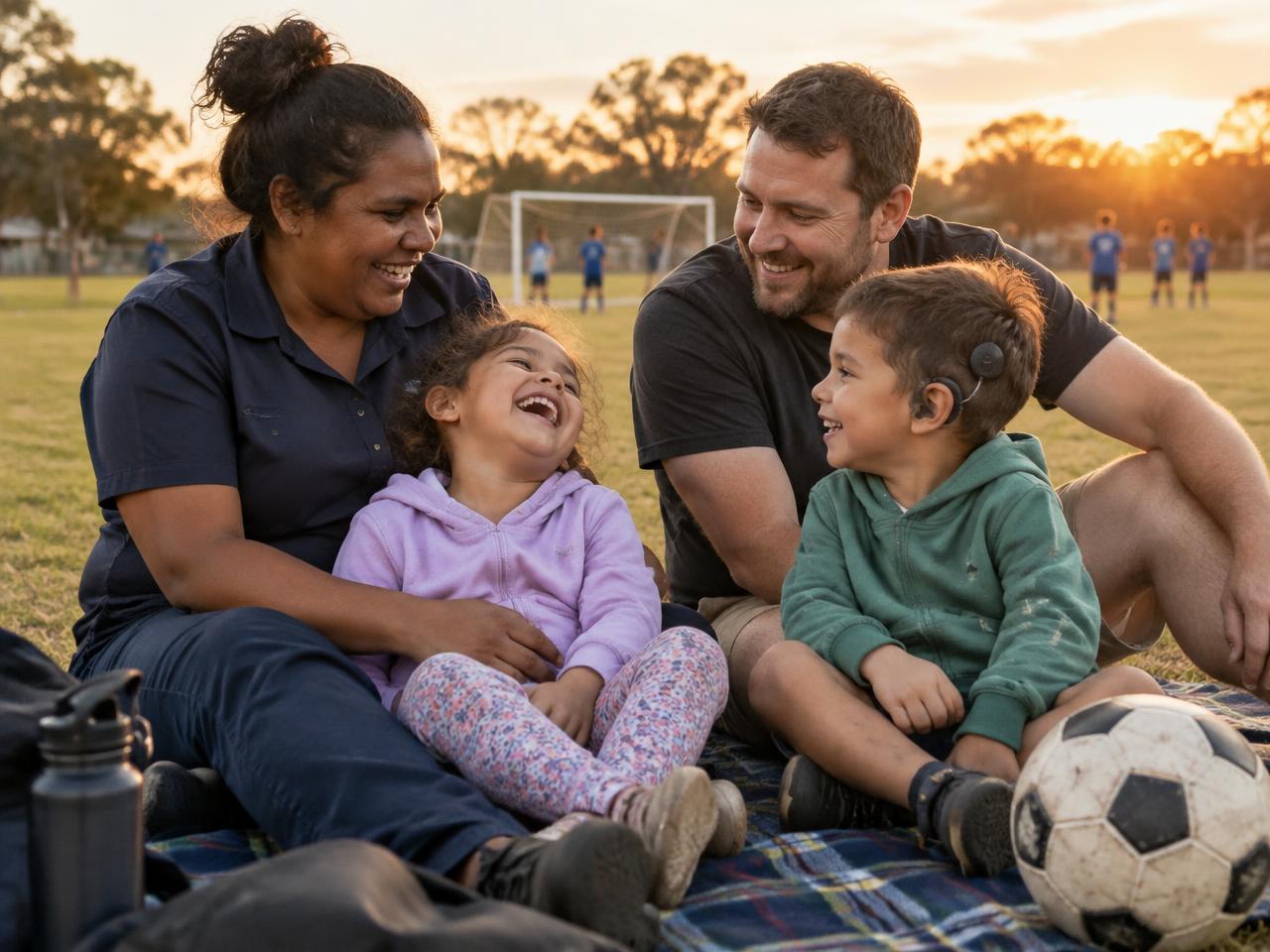 A paramedic relaxing with her family at a local soccer field